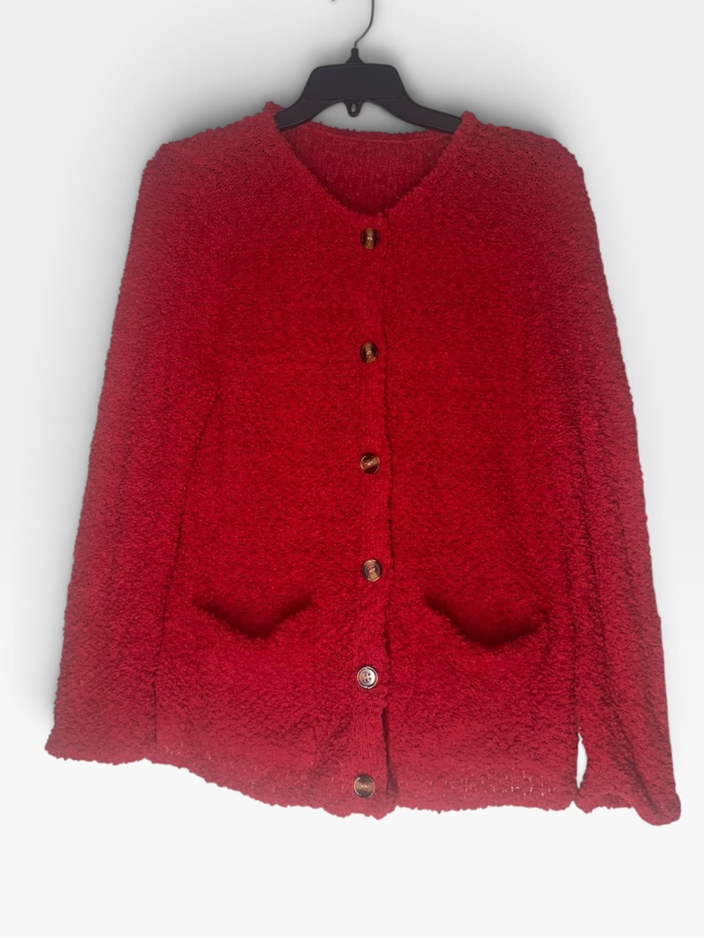 Red Women's Button-Front Bouclé Sweater